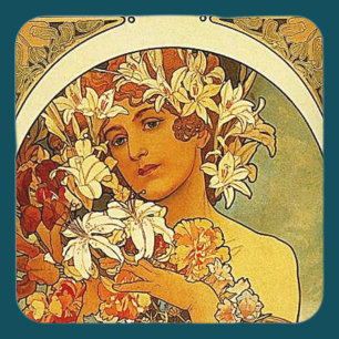 Mucha - Lady with Lilies Untersetzer
