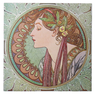 Mucha Laurel Art Nouveau Kunstfliese Untersetzer G