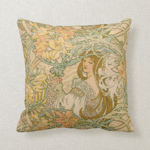 Mucha Lilien Sprache der Blumen Jugendstil Kissen