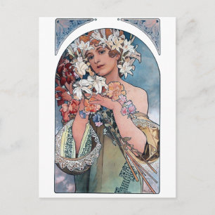 Mucha Lillies Art Deco Geschenk Postkarte