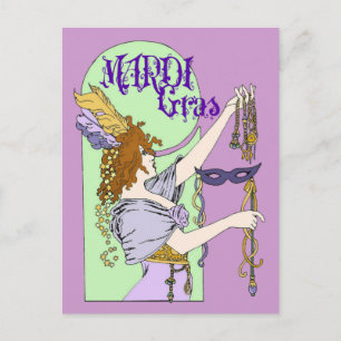 Mucha Mardi Gras Postkarte