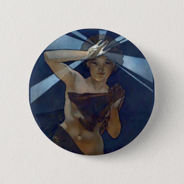 mucha Morgenstern-Kunst nouveau Plakatfrau Button (Vorderseite)