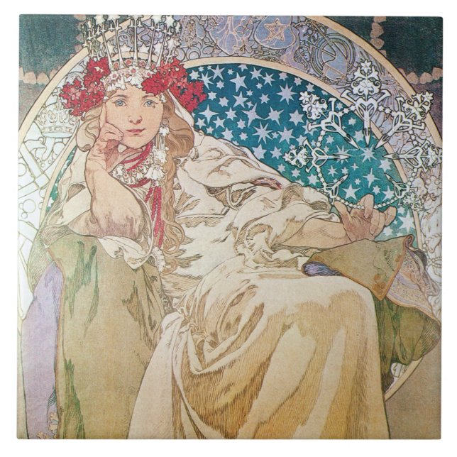 Mucha Princess Hyacinth Tile Trivet Geschenkbox Fliese (Vorderseite)