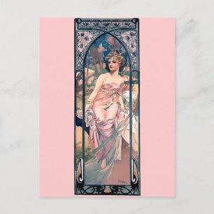 Mucha Rosa romantische Kleiderart Deko Lady Postkarte