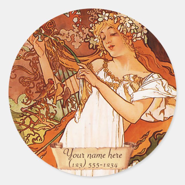 Mucha Spring Art Nouveau Buchzeichen Stickers (Vorderseite)