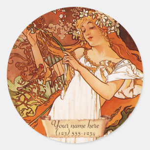 Mucha Spring Art Nouveau Buchzeichen Stickers