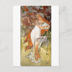 Mucha Spring blond Lady hübsch Postkarte