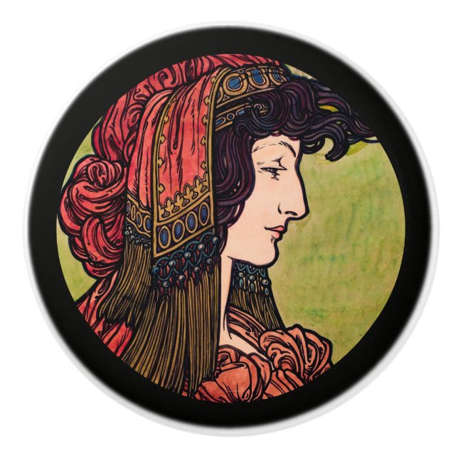 Mucha Stains Glass Beauty Keramikknauf (Vorderseite)