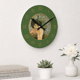 Mucha Vintag Green Emerald Temptress Elegant Runde Wanduhr