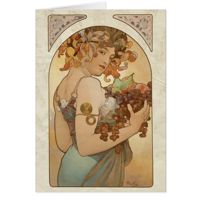 Mucha Vintage Entwurfs-Karte (Vorne)