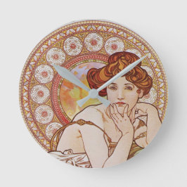 Mucha Vintages Topaz Wertvolle Steine Jugendstil Runde Wanduhr