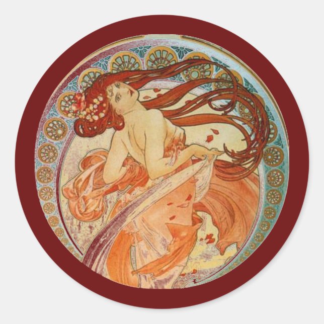 Mucha Woman Runder Aufkleber (Vorderseite)