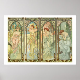 Mucha, Zeiten der Saison, Jugendstil Poster