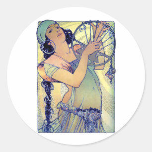 Mucha Zigeuner Tambourin Tanzmusik Frau Runder Aufkleber