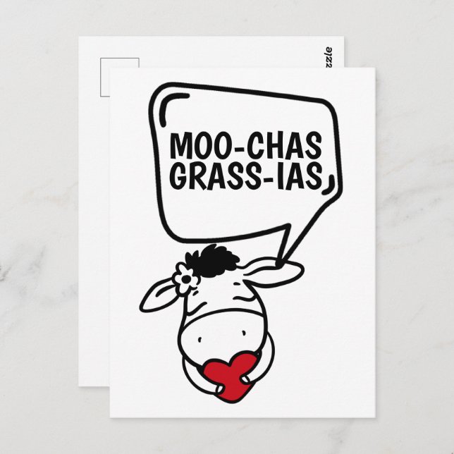 Muchas Gracias Cow dachte vielen Dank an Funny Postkarte (Vorne/Hinten)