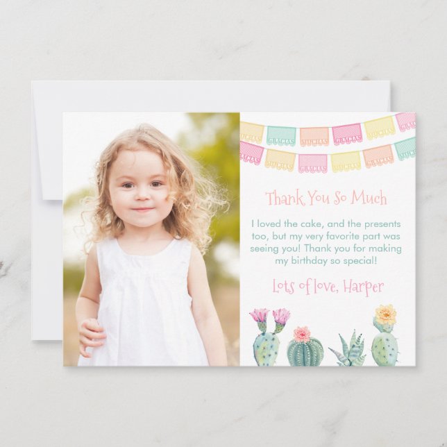 Muchas Gracias Papel Picado Cacti Geburtstagsbild Dankeskarte (Vorderseite)