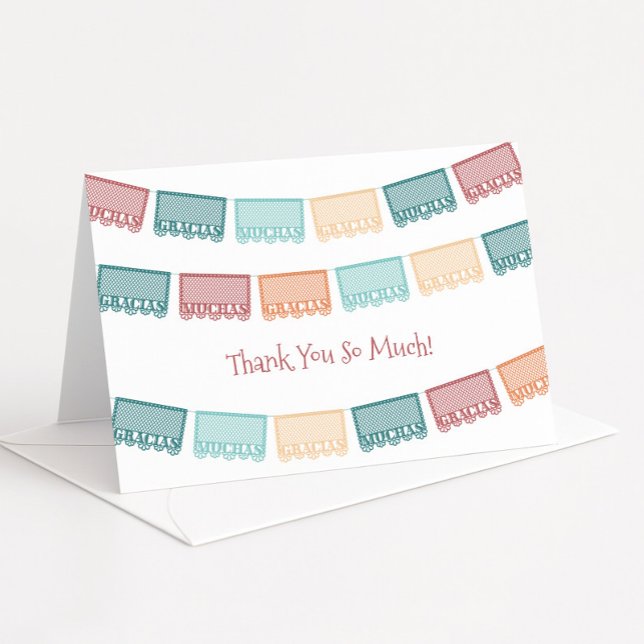 Muchas Gracias Papel Picado Mexican Baby Shower Dankeskarte (Muchas gracias papel picado Mexican inspired thank you card design in muted fall colors)