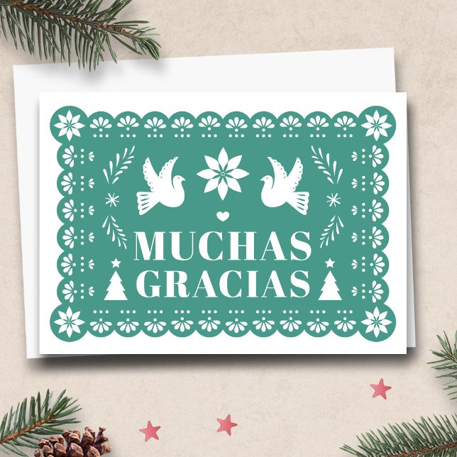 Muchas Gracias Papel Picado Weihnachten Vielen Dan (Muchas Gracias Papel Picado Christmas Thank You Holiday Card by Fiesta Valley Print)
