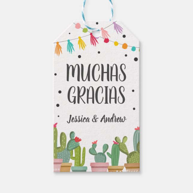 Muchas Gracias Wedding Fiesta Cactus Mexican Danke Geschenkanhänger (Vorderseite)