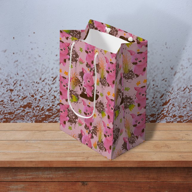 Mud Bath Piggy Mittlere Geschenktüte (Cute piggy gift bag)