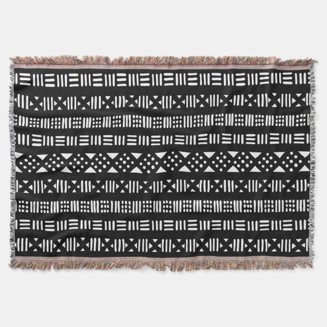 Mud Cloth Style 01 - Schwarz Decke (Vorderseite)