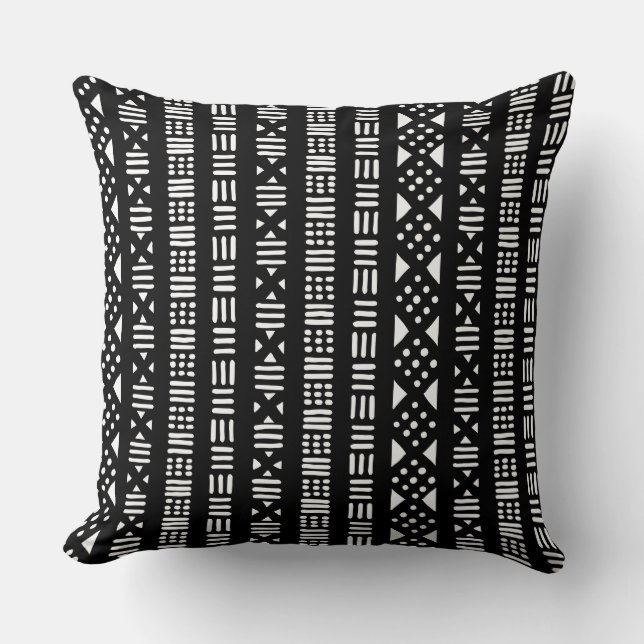 Mud Cloth Style 01 - Schwarz Kissen (Vorderseite)
