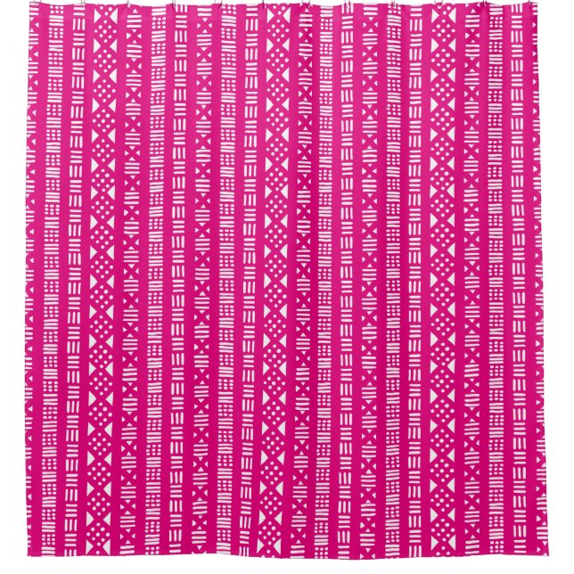 Mud Cloth Style 01 - White on Hot Pink e5007a Duschvorhang (Vorderseite)