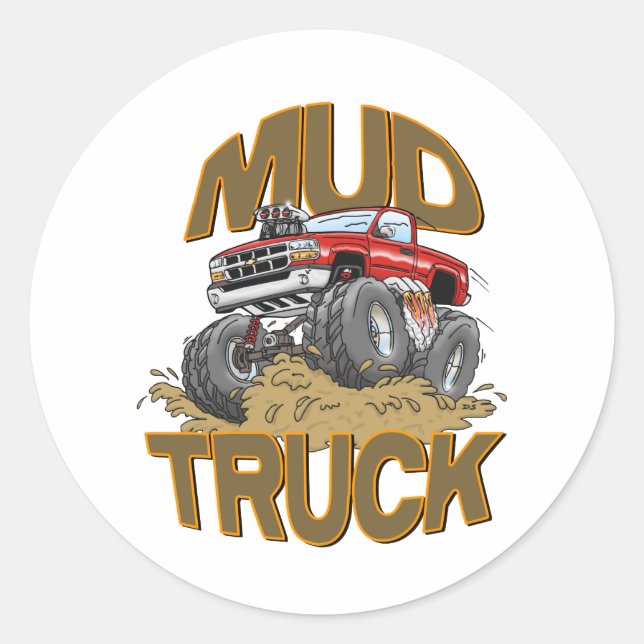 Mud Truck Chevy Runder Aufkleber (Vorderseite)
