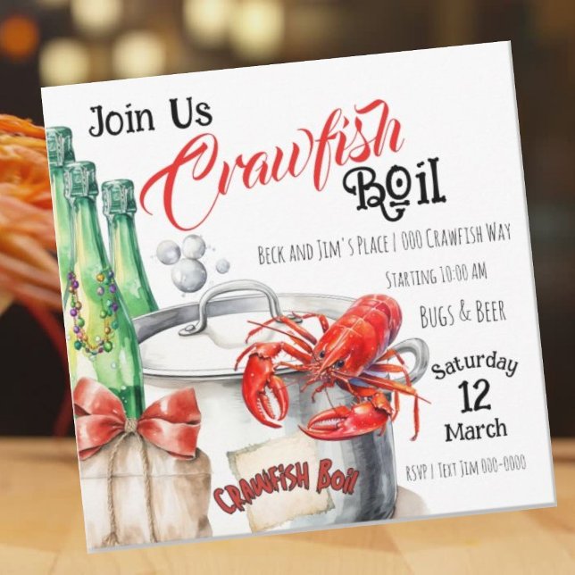 Mudbug | Crawfish Boil Party Einladung (Crawfish Boil party invitations with boiling pot, crawfish and burlap.  Customize these! )