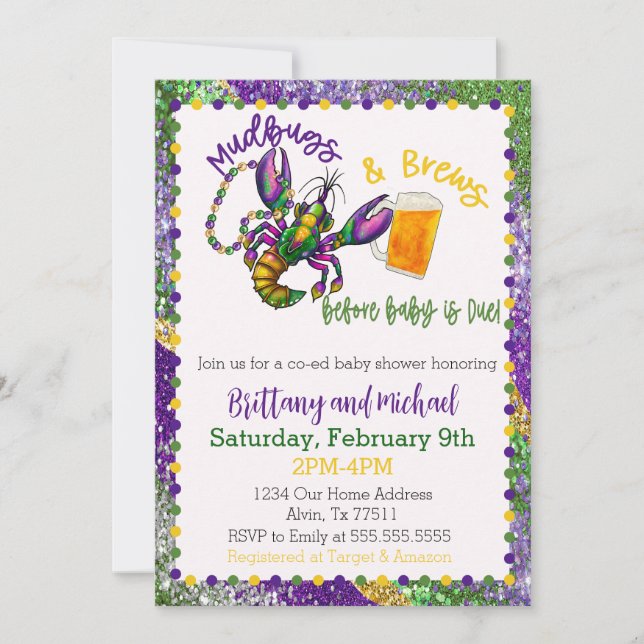 Mudbugs & Brews Baby Shower Einladung (Vorderseite)
