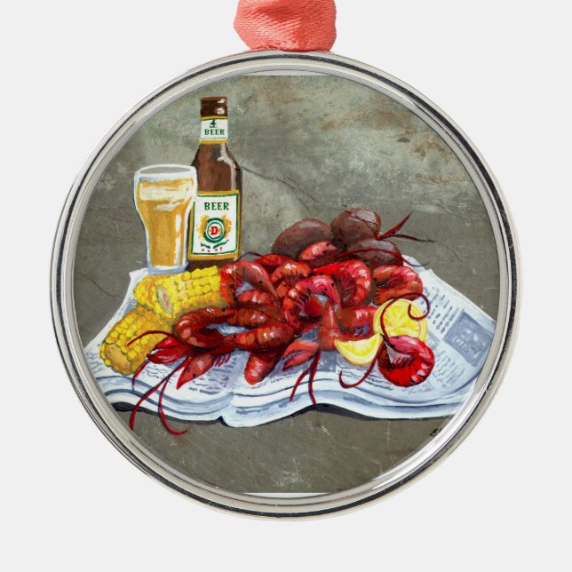 Mudbugs und Bier-Verzierung Ornament Aus Metall (Vorne)