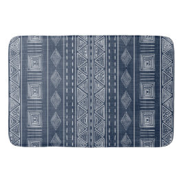 Mudcloth Style Navy Blue und White Tribal Muster Badematte