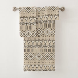 Mudcloth Tribal Muster, Creme, Beige, Schwarz Badhandtuch Set