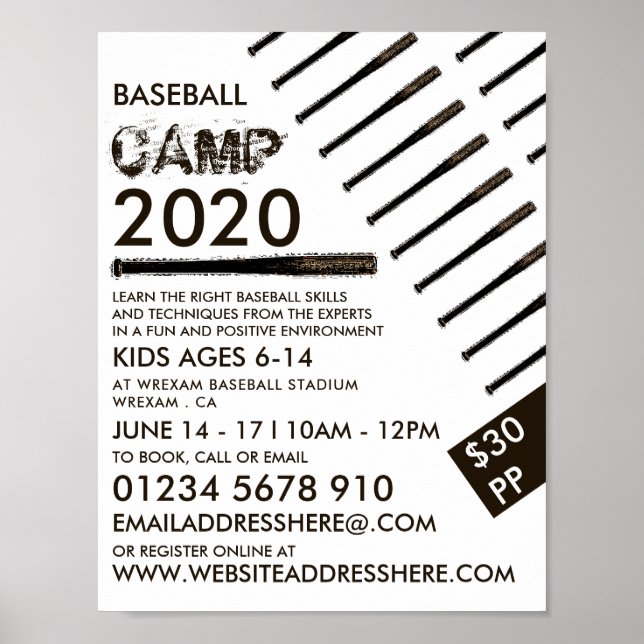 Muddy Baseball Bat, Baseball Camp-Werbung Poster (Vorne)