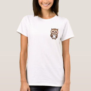 Müde Cartoon-Eule mit dampfender Kaffeetasse T-Shirt