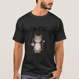 Müde Katze mit Kaffee und einem verwirrten Lächeln T-Shirt