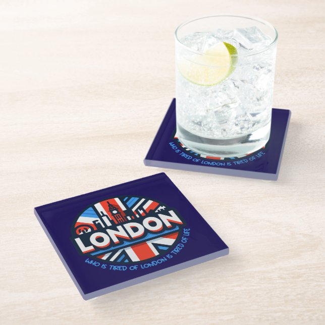 müde von London Glasuntersetzer (Schrägansicht)
