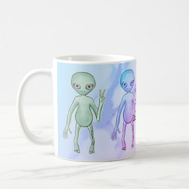 Müder Friedens-Alien Kaffeetasse (Links)