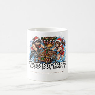 Müdes aber glückliches Santa-Paar Schlitten Kaffeetasse