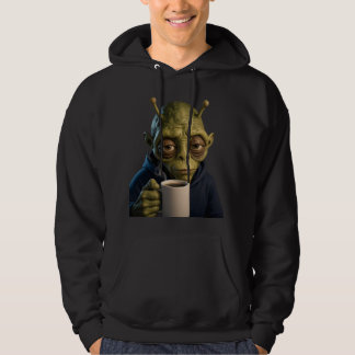 Müdes Alien Morgen Kaffee Grafik Hoodie