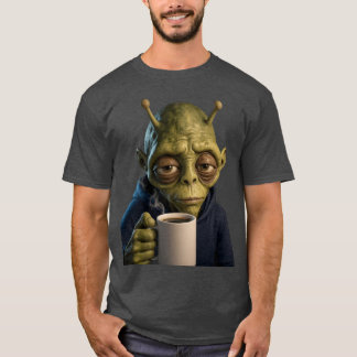 Müdes Alien Morgen Kaffee Grafik T-Shirt