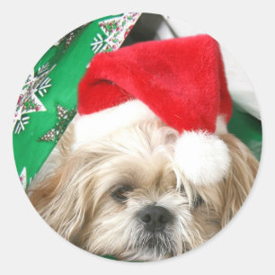 Müdes Weihnachten Shih Tzu Runder Aufkleber