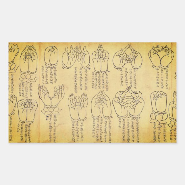 Mudras (Japanische Schriftrolle aus dem 12. Jahrhu Rechteckiger Aufkleber (Vorderseite)