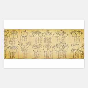 Mudras (Japanische Schriftrolle aus dem 12. Jahrhu Rechteckiger Aufkleber