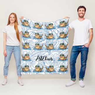 Mudskipper Kawaii Blue Print Fleecedecke