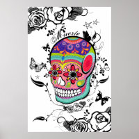 Muerte Artistic Sugar Skull, Rose & Schnörkel