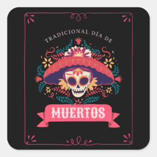 Muertos Skull Day of the Dead Quadratischer Aufkleber