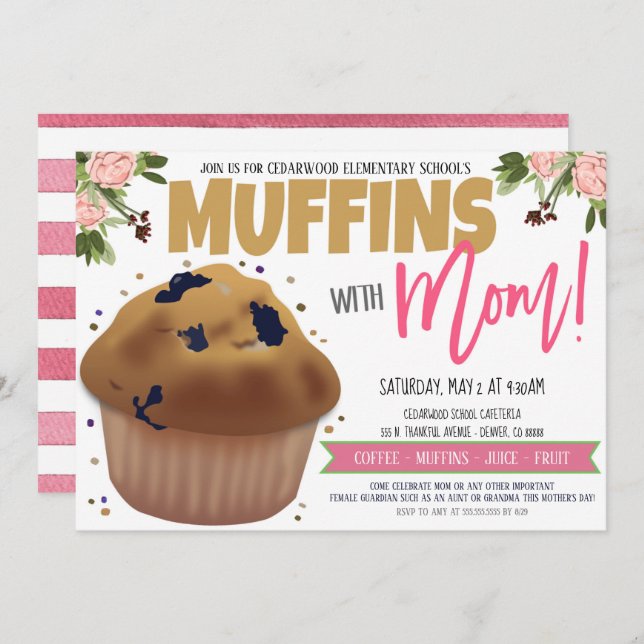 Muffins mit Mama-Einladung Einladung (Vorne/Hinten)