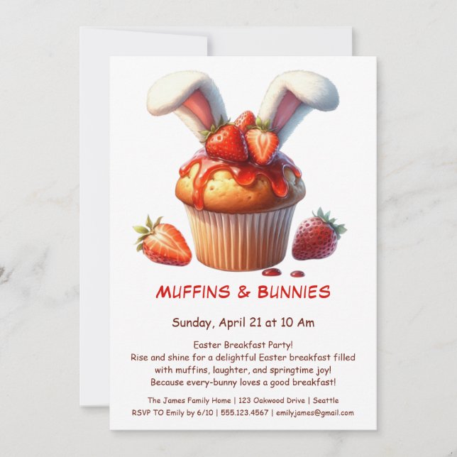 Muffins & Mornings - Osterfrühstück Party Einladung (Vorderseite)