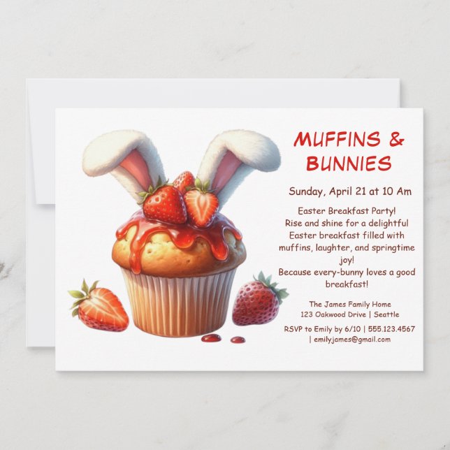 Muffins & Mornings - Osterfrühstück Party Einladung (Vorderseite)